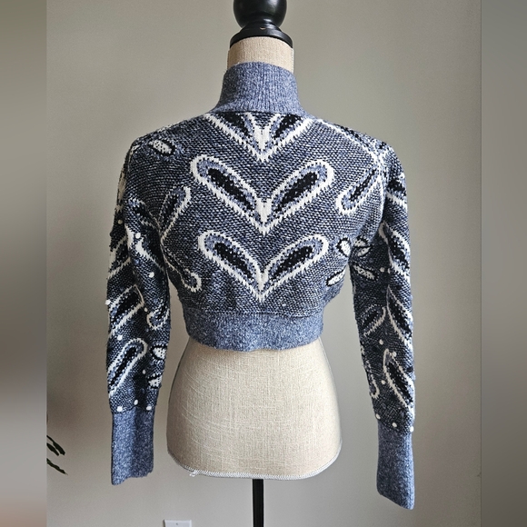 Zara Blue and White Patterned Turtleneck Sweater - Picture 4 of 7